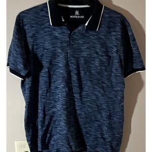Montechiaro Men's Blue Heathered Collared Button Polo Shirt Short Sleeve M